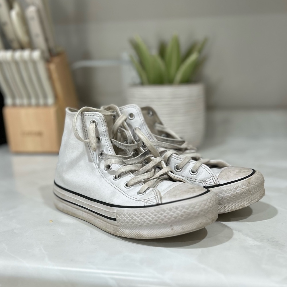 Girls platform leather converse